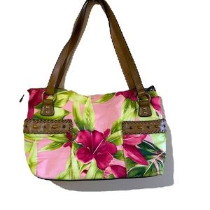 NWT RELIC BY FOSSIL FLORAL SHOULDER BAG WITH LEATHER TRIMS